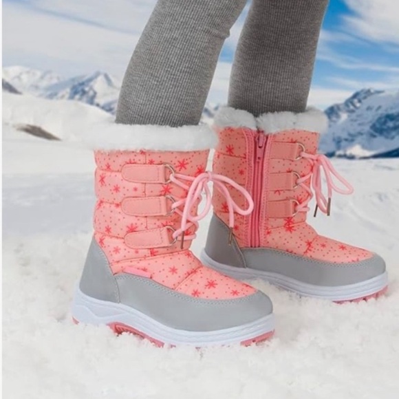 Cozy Pink and White Snow Boots - Picture 1 of 6